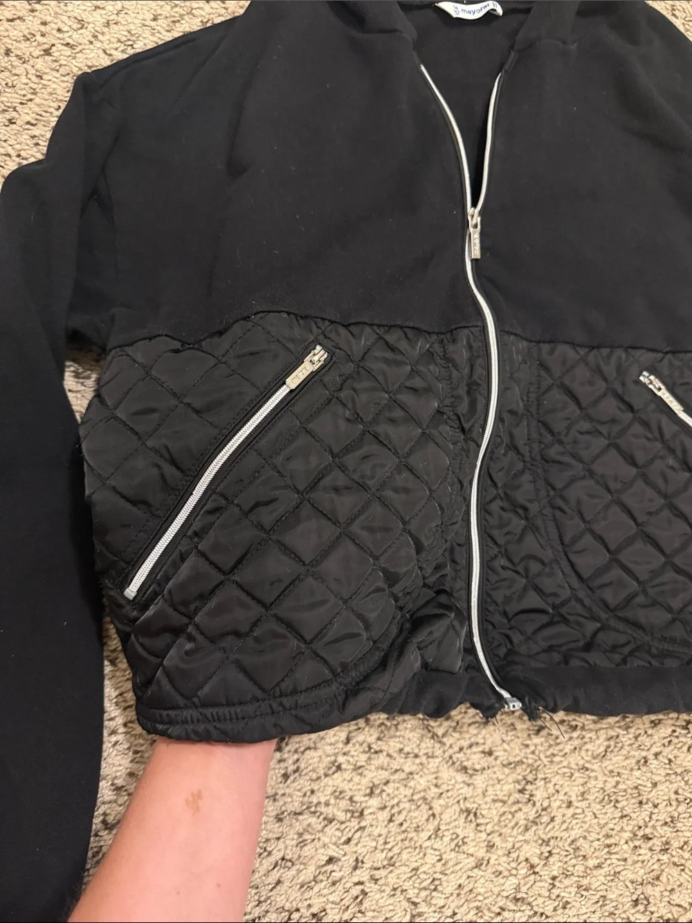 Girls Mayoral Quilted Cropped Black Hooded Jacket NWOT Youth XL Casual Basics